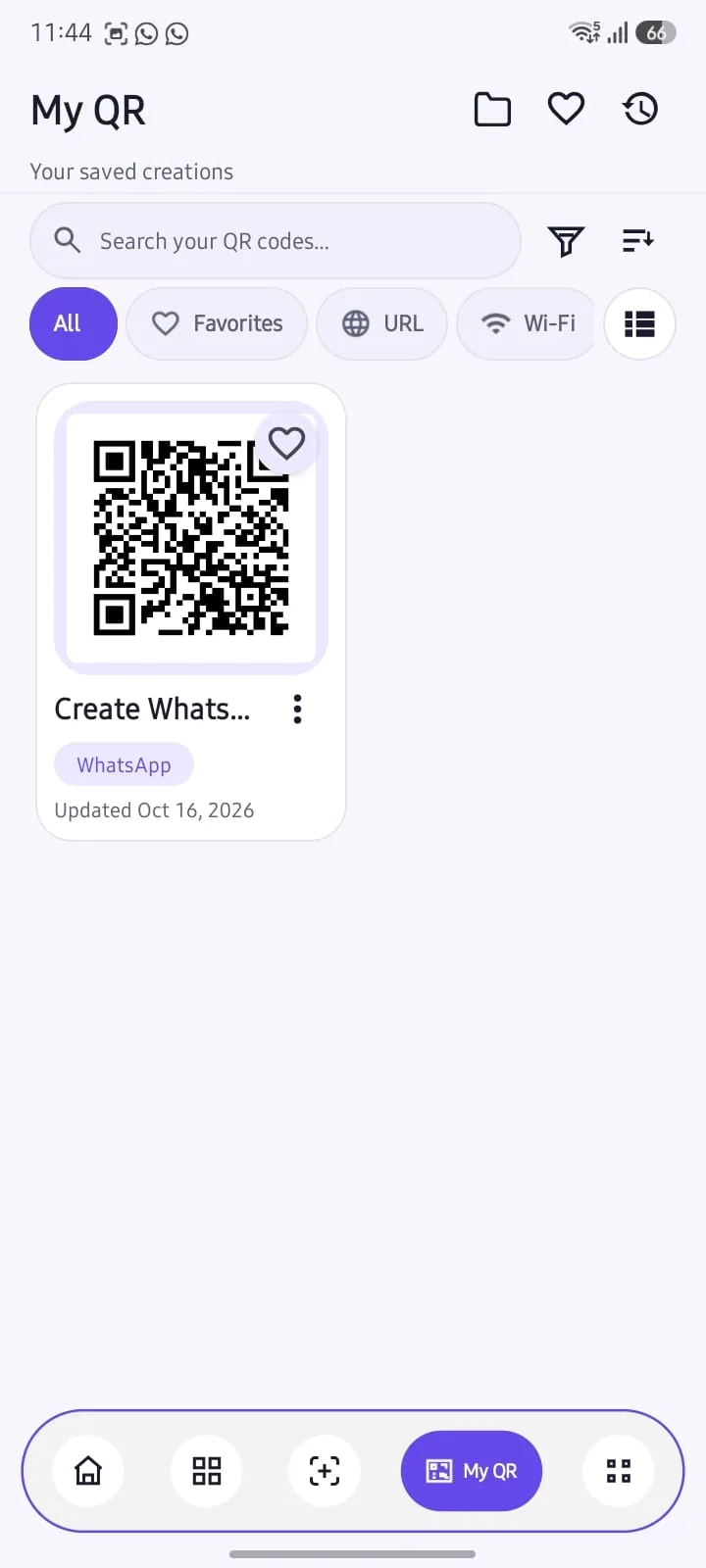 Saved QR codes displayed in the actual QR Craft Studio library