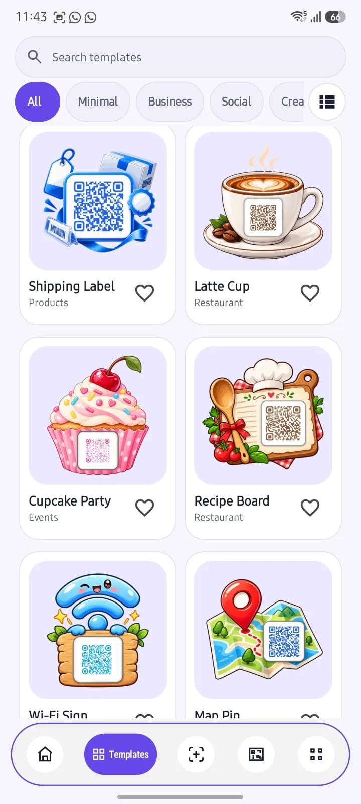 Actual app templates screen